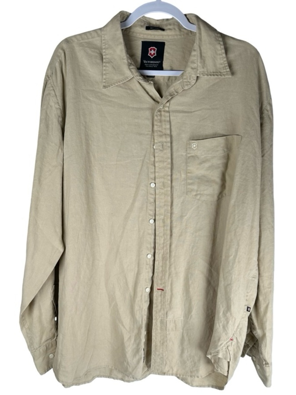 Victorinox Swiss Army Khaki Beige 100% Linen Long Sleeve Button Up Shirt Size XL